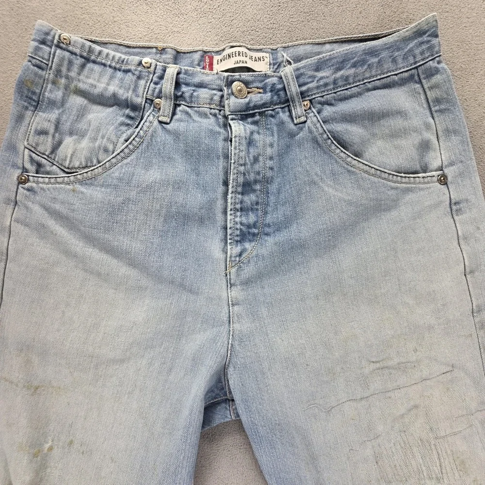 VTG Levis Engineered Jeans Mens Blue‎ Japan Twisted Altered Hem Flap Fits 30x26